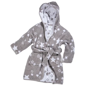 Kinder Bademantel Mit Kapuze Bio-Baumwolle Sternchen Grau 1 Kinder Bademantel Mit Kapuze Bio-Baumwolle Sternchen Grau