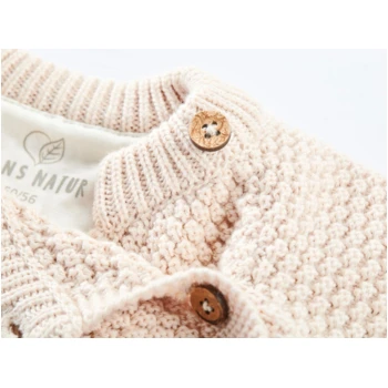 Baby Jacke Perl-Strick Bio-Baumwolle Beige Melange 2 Baby Jacke Perl-Strick Bio-Baumwolle Beige Melange – Bild 2