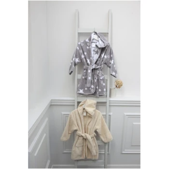 Kinder Bademantel Mit Kapuze Bio-Baumwolle Sternchen Grau 2 Kinder Bademantel Mit Kapuze Bio-Baumwolle Sternchen Grau – Bild 2