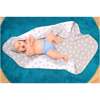 Kapuzenhandtuch Bio-Baumwolle Frottee, Grau-Sternchen 2 Kapuzenhandtuch Bio-Baumwolle Frottee, Grau-Sternchen – Bild 2