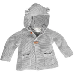 Baby Und Kinder Strickjacke Mit Kapuze Bio-Baumwolle Hellgrau