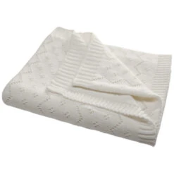 Babydecke Ajour Strick Bio-Baumwolle Ivory