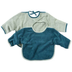 Lätzchen Mit Ärmeln Und Bindebändern Bio Baumwolle 2er Set Blau