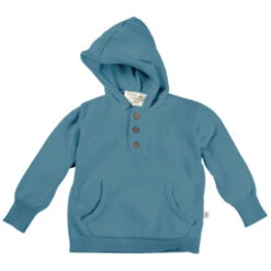 Kinder Pullover Mit Kapuze Strick Bio-Baumwolle Blau