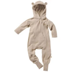 Baby Overall Mit Kapuze Strick-Qualität Bio-Baumwolle Beige Melange