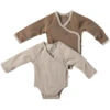 Baby Wickelbody Langarm Bio-Baumwolle 2er Set Beige-braun