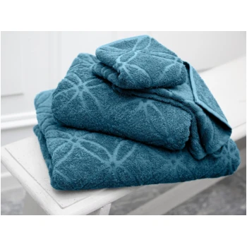 Handtuch Bio-Baumwolle Frottee Blume Petrol 2 Handtuch Bio-Baumwolle Frottee Blume Petrol – Bild 2